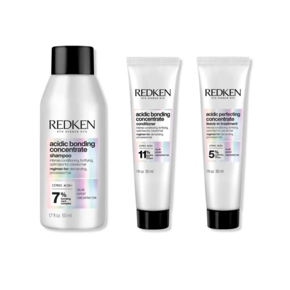 NEW 3pc Redken Acidic Bonding Concentrate  Shampoo Conditioner Leave-In Travel
